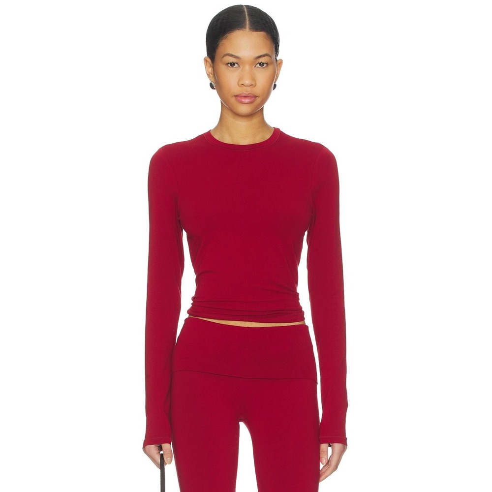 Skims Women's Cotton Jersey Long Sleeve Shirt Brick Red Large